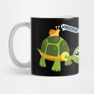 Cute Snail Riding on Turtle Yelling Whee Animals Mug